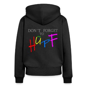 don’t forget to saut pour fond lumineux - Sweat à capuche zippé Premium bio Femme - noir - Dos - Julia (174cm)
