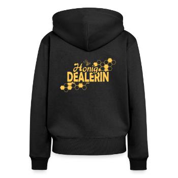 Imkerin Honig Dealerin - Frauen Premium Bio Zip Hoodie - Schwarz - Hinten - Julia (174cm)