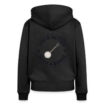 Cadeau de musicien traditionnel de musique de banjo Bluegrass - Sweat à capuche zippé Premium bio Femme - noir - Dos - Julia (174cm)