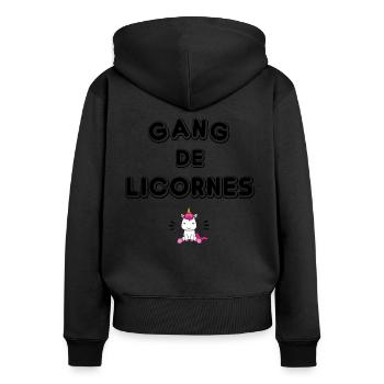 Gang de licornes - Sweat à capuche zippé Premium bio Femme - noir - Dos - Julia (174cm)