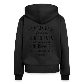 Super tata - Sweat à capuche zippé Premium bio Femme - noir - Dos - Julia (174cm)