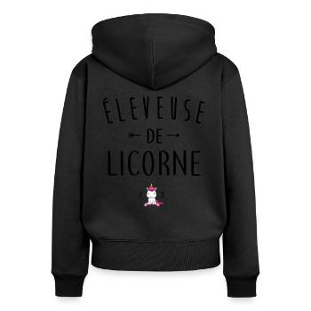 Éleveuse de licorne - Sweat à capuche zippé Premium bio Femme - noir - Dos - Julia (174cm)