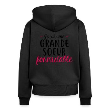 Grande sœur formidable - Sweat à capuche zippé Premium bio Femme - noir - Dos - Julia (174cm)