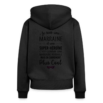 Marraine et super-héros - Sweat à capuche zippé Premium bio Femme - noir - Dos - Julia (174cm)