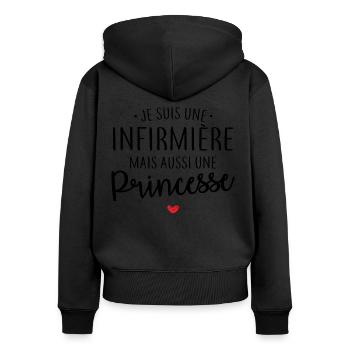 Infirmière et princesse - Sweat à capuche zippé Premium bio Femme - noir - Dos - Julia (174cm)