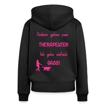 Lila Hunde Motiv - Frauen Premium Bio Zip Hoodie - Schwarz - Hinten - Julia (174cm)