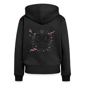 30 ans - Sweat à capuche zippé Premium bio Femme - noir - Dos - Julia (174cm)