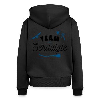 Team Serdaigle - Sweat à capuche zippé Premium bio Femme - noir - Dos - Julia (174cm)