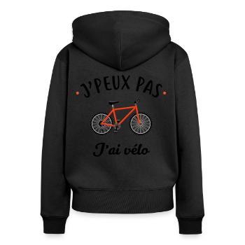 J'peux pas j ai vélo - Sweat à capuche zippé Premium bio Femme - noir - Dos - Julia (174cm)