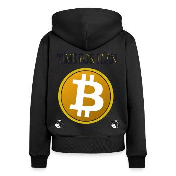Plan de symboles Bitcoin - Sweat à capuche zippé Premium bio Femme - noir - Dos - Julia (174cm)