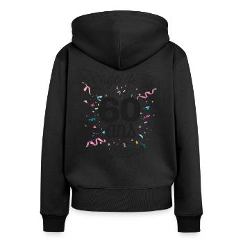 60 ans - Sweat à capuche zippé Premium bio Femme - noir - Dos - Julia (174cm)