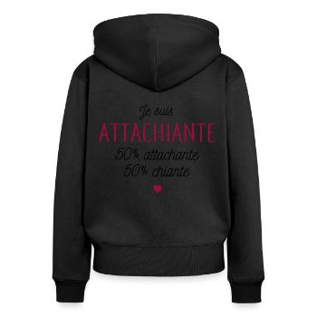 Attachiante - Sweat à capuche zippé Premium bio Femme - noir - Dos - Julia (174cm)