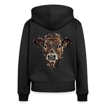 Kuh - Frauen Premium Bio Zip Hoodie - Schwarz - Hinten - Julia (174cm)