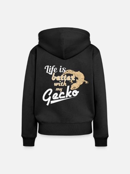 Gecko - Frauen Premium Bio Zip Hoodie - Schwarz