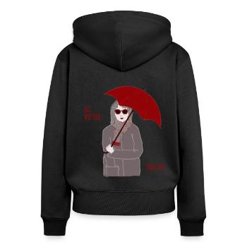 Für jedes Wetter gewappnet, Herbst, Schirm, Sonnen - Frauen Premium Bio Zip Hoodie - Schwarz - Hinten - Julia (174cm)