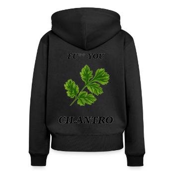 Fu** you Cilantro - Frauen Premium Bio Zip Hoodie - Schwarz - Hinten - Julia (174cm)