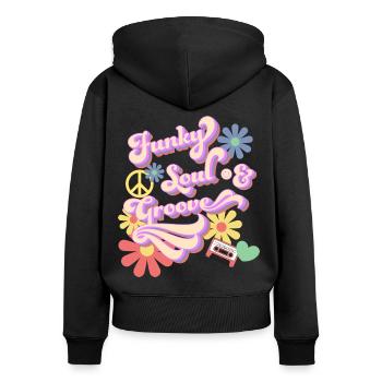 Soul et groove funky - Sweat à capuche zippé Premium bio Femme - noir - Dos - Julia (174cm)