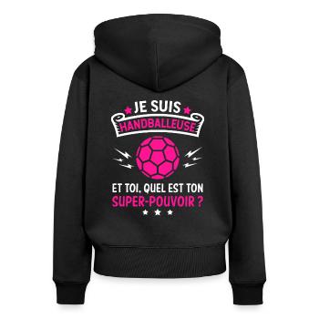 Handballeuse super-pouvoir - Sweat à capuche zippé Premium bio Femme - noir - Dos - Julia (174cm)