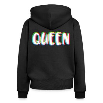King - Queen Partnerlook - Frauen Premium Bio Zip Hoodie - Schwarz - Hinten - Julia (174cm)