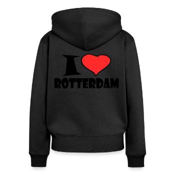 J'adore Rotterdam - Sweat à capuche zippé Premium bio Femme - noir - Dos - Julia (174cm)