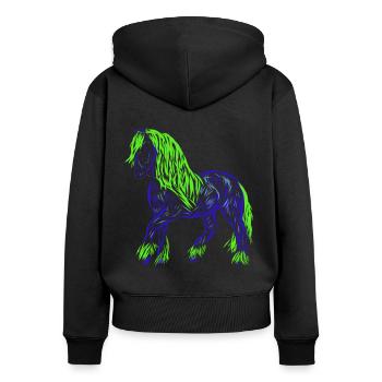 Pferd - Frauen Premium Bio Zip Hoodie - Schwarz - Hinten - Julia (174cm)