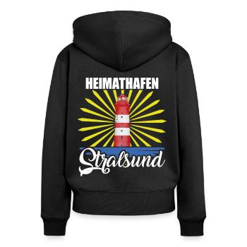 Heimathafen Stralsund Ostsee Leuchtturm Hafenstadt - Frauen Premium Bio Zip Hoodie - Schwarz - Hinten - Julia (174cm)