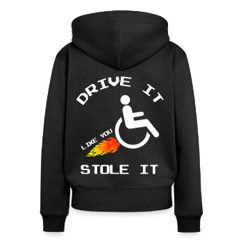 Fauteuil roulant Drôle - Sweat à capuche zippé Premium bio Femme - noir - Dos - Julia (174cm)