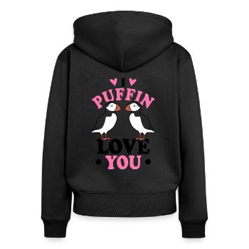Puffin Puffin Love Couple - Women's Premium Organic Zip Hoodie - black - Back - Julia (174cm)