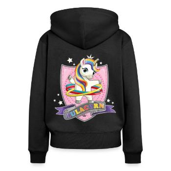 Einhorn Hula Hop / Hulacorn - Frauen Premium Bio Zip Hoodie - Schwarz - Hinten - Julia (174cm)