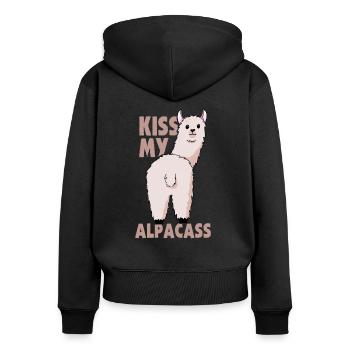 Alpaka cooles Lama Kiss My Ass - Frauen Premium Bio Zip Hoodie - Schwarz - Hinten - Julia (174cm)