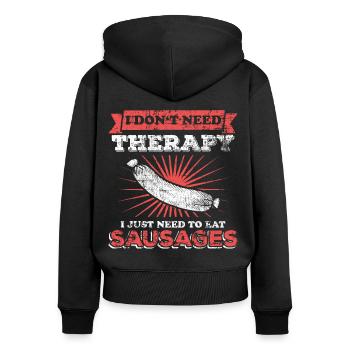 Saucisses viande - Sweat à capuche zippé Premium bio Femme - noir - Dos - Julia (174cm)
