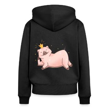 Schwein Prinzessin - Frauen Premium Bio Zip Hoodie - Schwarz - Hinten - Julia (174cm)