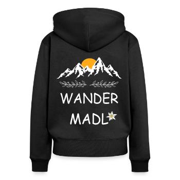 Wandern Bergsteigen Dialekt Wanderwoman Berge - Frauen Premium Bio Zip Hoodie - Schwarz - Hinten - Julia (174cm)