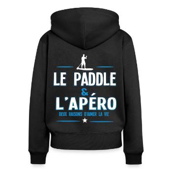 PADDLE et Apéro - Sweat à capuche zippé Premium bio Femme - noir - Dos - Julia (174cm)
