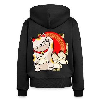 Glückskatz Und Dumplings - Frauen Premium Bio Zip Hoodie - Schwarz - Hinten - Julia (174cm)