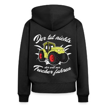 Der tut nix der will nur Trecker fahren Landwirt - Frauen Premium Bio Zip Hoodie - Schwarz - Hinten - Julia (174cm)