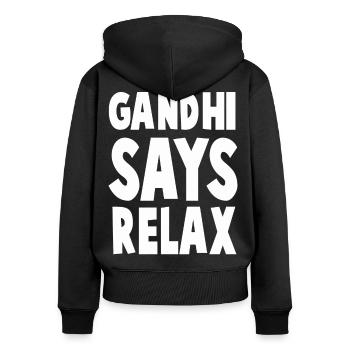 GANDHI SAYS RELAX - Sweat à capuche zippé Premium bio Femme - noir - Dos - Julia (174cm)