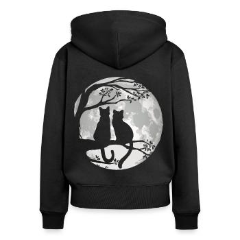 Chats sur arbre au clair de lune - Cher chat - Sweat à capuche zippé Premium bio Femme - noir - Dos - Julia (174cm)