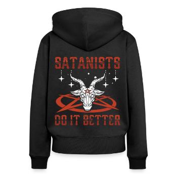 Satanisten machen es besser | Satanismus Geschenke - Frauen Premium Bio Zip Hoodie - Schwarz - Hinten - Julia (174cm)