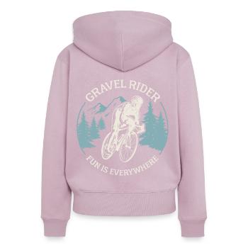 Gravel Rider Gravel Bike Vélo de course Hors route Vélo - Sweat à capuche zippé Premium bio Femme - rose poudré - Dos - Julia (174cm)