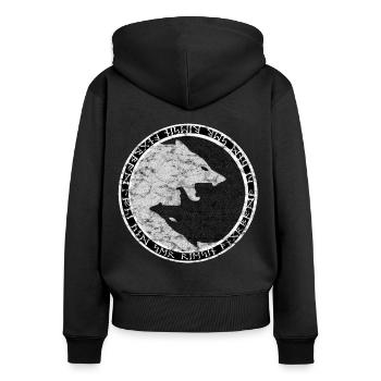 Fenrir - Yin und Yang - Frauen Premium Bio Zip Hoodie - Schwarz - Hinten - Julia (174cm)