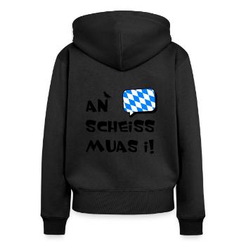 An scheiss muas i - Frauen Premium Bio Zip Hoodie - Schwarz - Hinten - Julia (174cm)