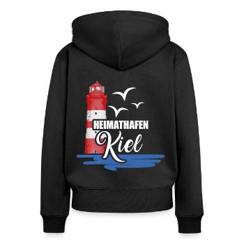Kiel Heimathafen Hafenstadt Möwe Leuchtturm Ostsee - Frauen Premium Bio Zip Hoodie - Schwarz - Hinten - Julia (174cm)