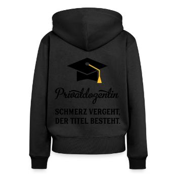 PDin - Frauen Premium Bio Zip Hoodie - Schwarz - Hinten - Julia (174cm)