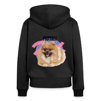 „POOFBALL!“ - Zwergspitz - Frauen Premium Bio Zip Hoodie - Schwarz - Hinten - Julia (174cm)