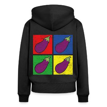 Aubergine - Sweat à capuche zippé Premium bio Femme - noir - Dos - Julia (174cm)