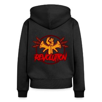 revolution - Frauen Premium Bio Zip Hoodie - Schwarz - Hinten - Julia (174cm)