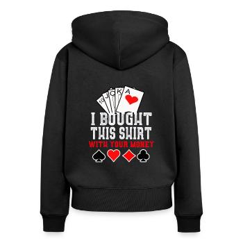 Poker, l'argent, chemise - Sweat à capuche zippé Premium bio Femme - noir - Dos - Julia (174cm)