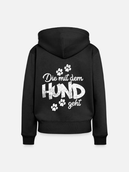 Die mit dem Hund geht - Frauen Premium Bio Zip Hoodie - Schwarz