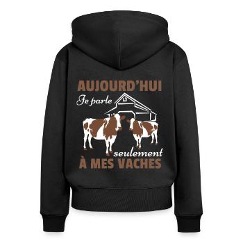 Vache Shirt • Mes vaches • Vache Cadeau - Sweat à capuche zippé Premium bio Femme - noir - Dos - Julia (174cm)